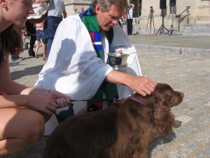 Lilly is blessed by Dean Sam Lloyd at the National Cathedral, St. Francis Day