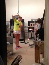 Claire in glassblowing class at Glen Echo