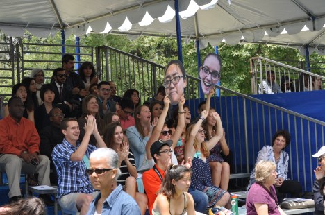 Swim team cheering section