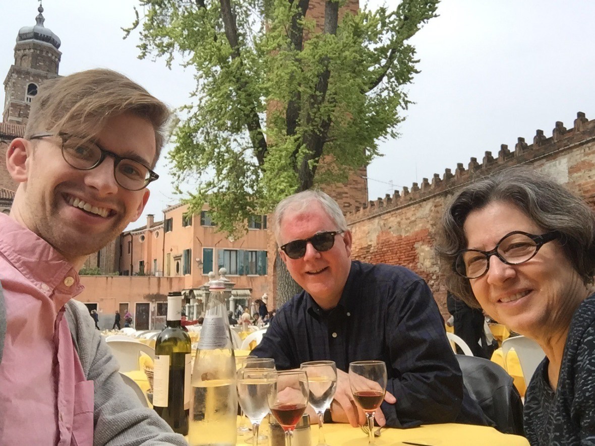 Enjoying lunch with Andrew and Candice in Murano